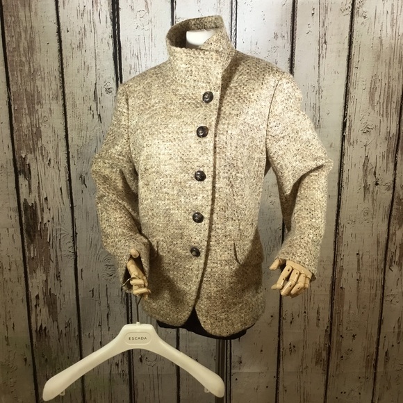 Escada Jackets & Blazers - 🎉HP🎉 Vintage Escada Knit Asymmetrical Metallic Jacket Size 44 EUC Logo Lining